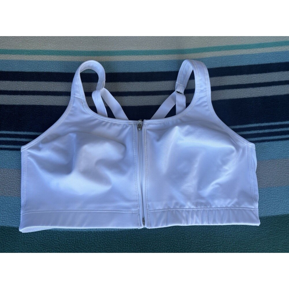 Playtex Sports Bra Zipper Front Racerback Wireless Lined White size XL NWT